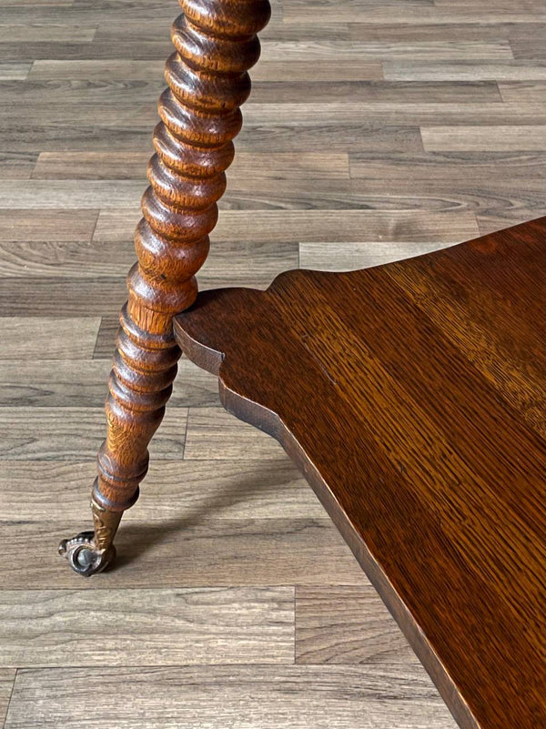 American Victorian Tiger Oak Side Table w/ Barley Twist Legs & Claw Feet, c.1930’s