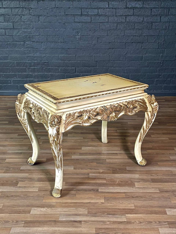 French Rococo Style Gilt & Painted Carved Wood Center Table, c.1950’s