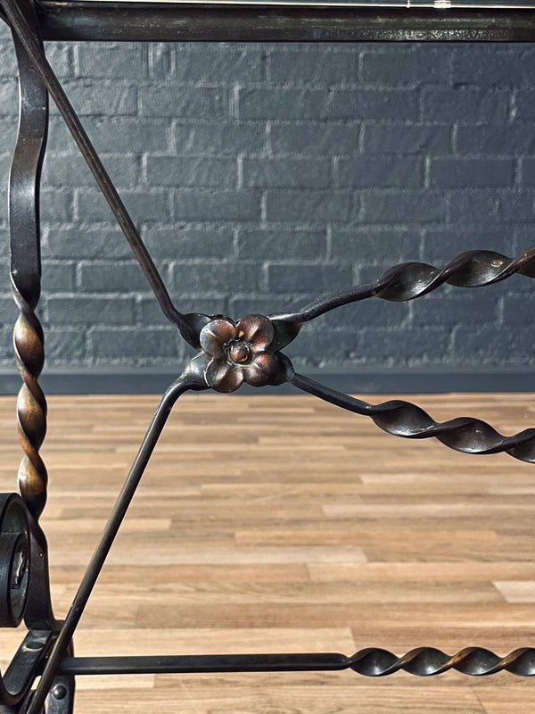 Antique Spanish Revival Style Wrought Iron & Glass Side Table, c.1940’s