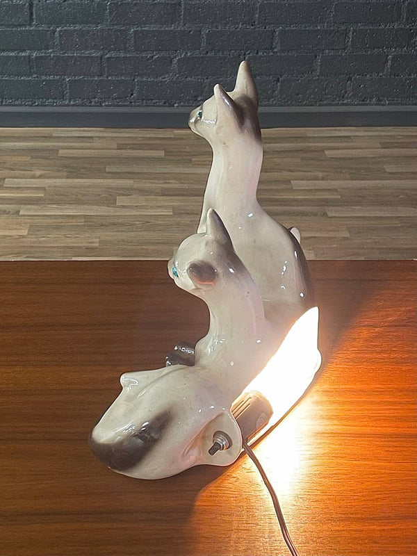 Vintage Twin Siamese Cat Porcelain Lamp by Lane & Co, c.1950’s