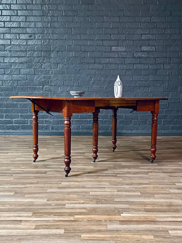Antique American Farmhouse Maple Drop-Leaf Extension Dining Table w/ Turned Legs, c.1920’s