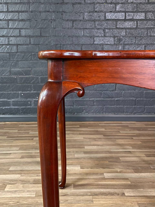 English Queen Anne Style Mahogany Card/Game Table w/ Tooled Leather Top by The Williamsburg Galleries, c.1950’s