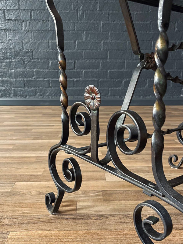 Antique Spanish Revival Style Wrought Iron & Glass Side Table, c.1940’s
