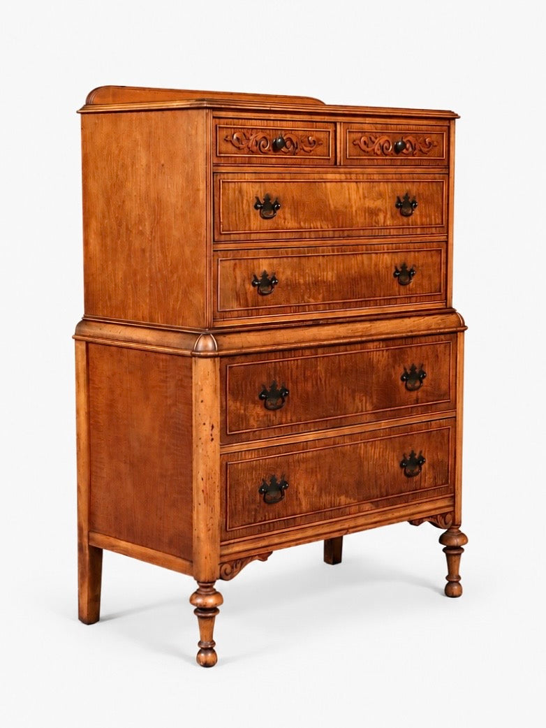 American Colonial Revival Tiger Maple Highboy Dresser by Marvel Furnit – Vintage Supply