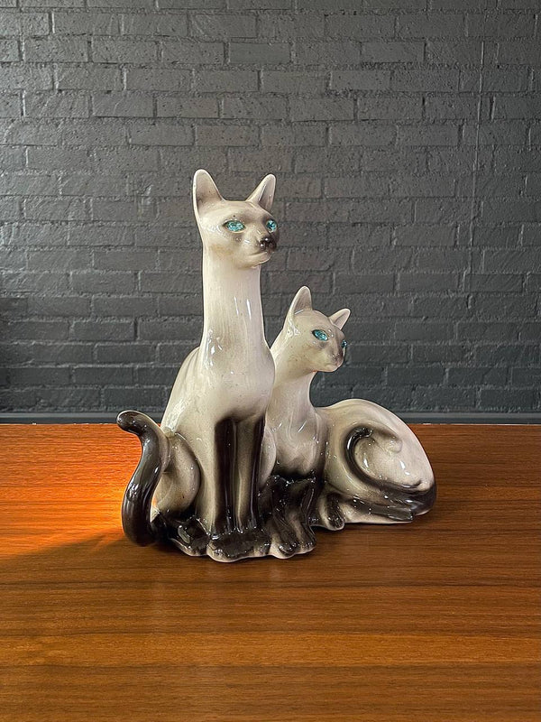 Vintage Twin Siamese Cat Porcelain Lamp by Lane & Co, c.1950’s