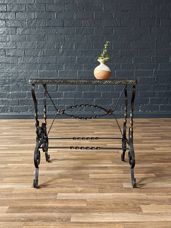 Antique Spanish Revival Style Wrought Iron & Glass Side Table, c.1940’s