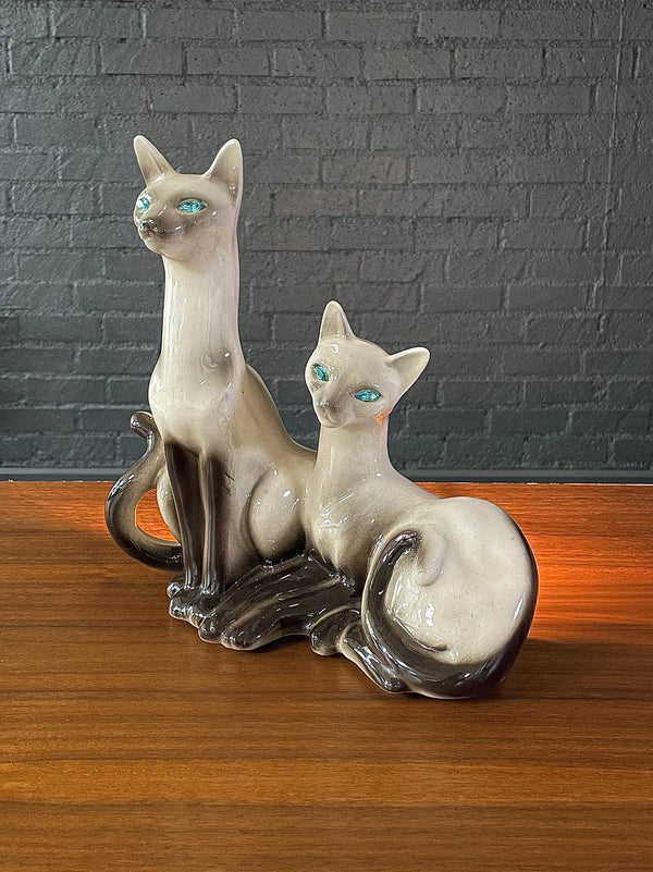 Vintage Twin Siamese Cat Porcelain Lamp by Lane & Co, c.1950’s