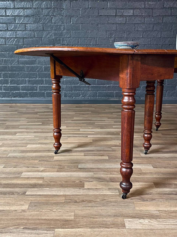 Antique American Farmhouse Maple Drop-Leaf Extension Dining Table w/ Turned Legs, c.1920’s