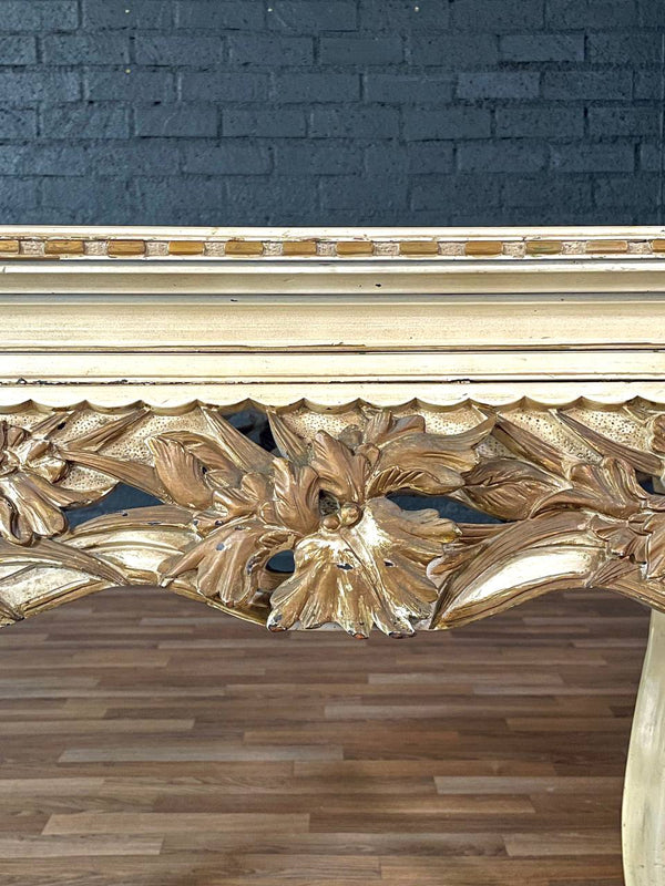 French Rococo Style Gilt & Painted Carved Wood Center Table, c.1950’s