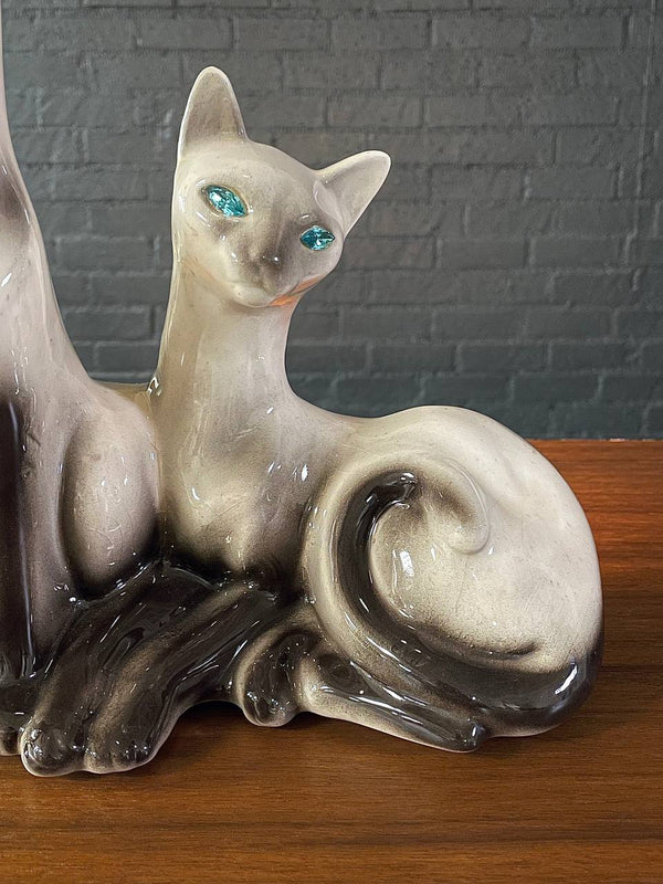 Vintage Twin Siamese Cat Porcelain Lamp by Lane & Co, c.1950’s