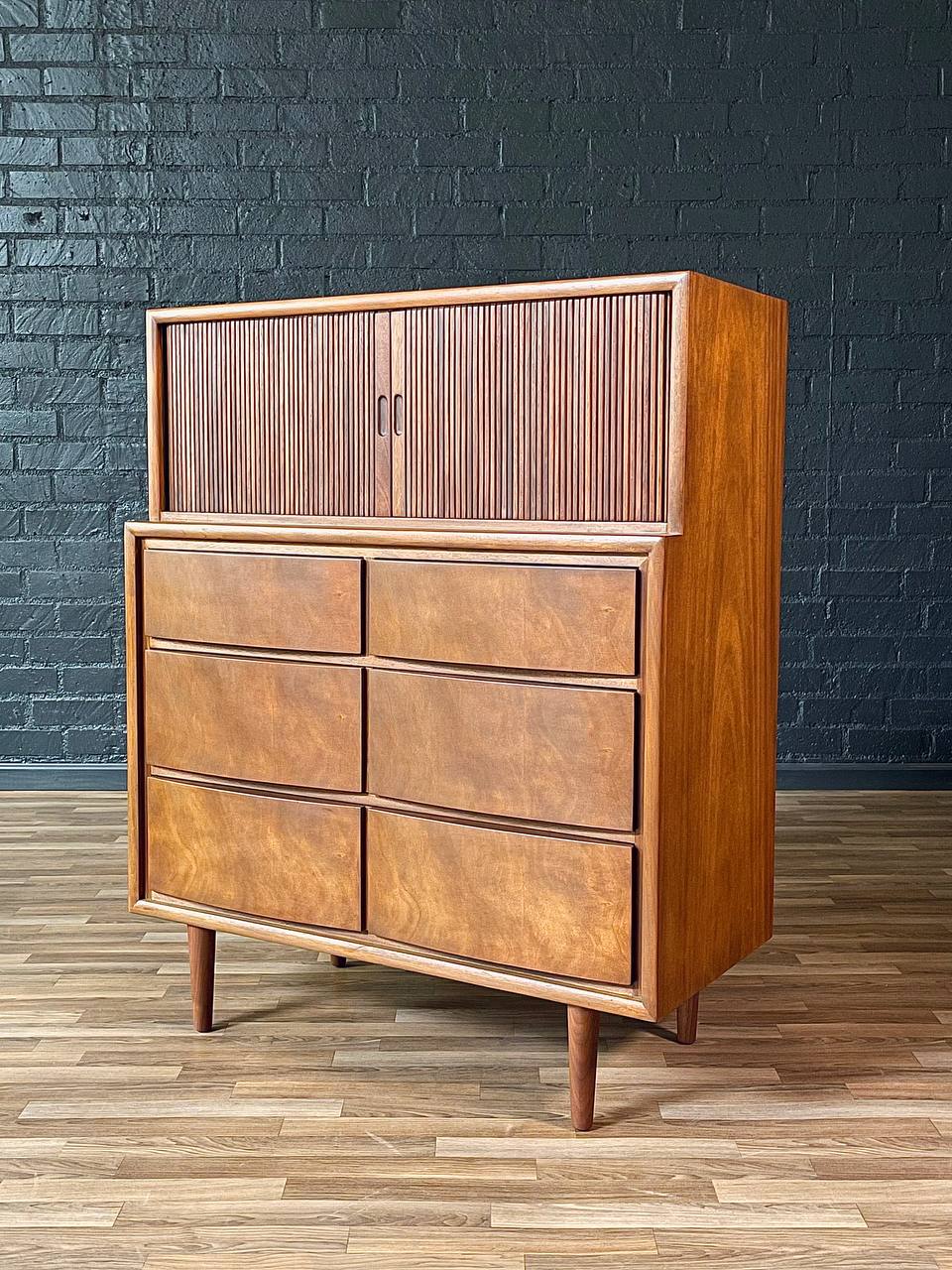 Mid-Century Modern Tambour-Door Highboy Dresser, c.1960's – Vintage Supply Mid-Century Modern Tambour-Door Highboy Dresser, c.1960's – Vintage Supply