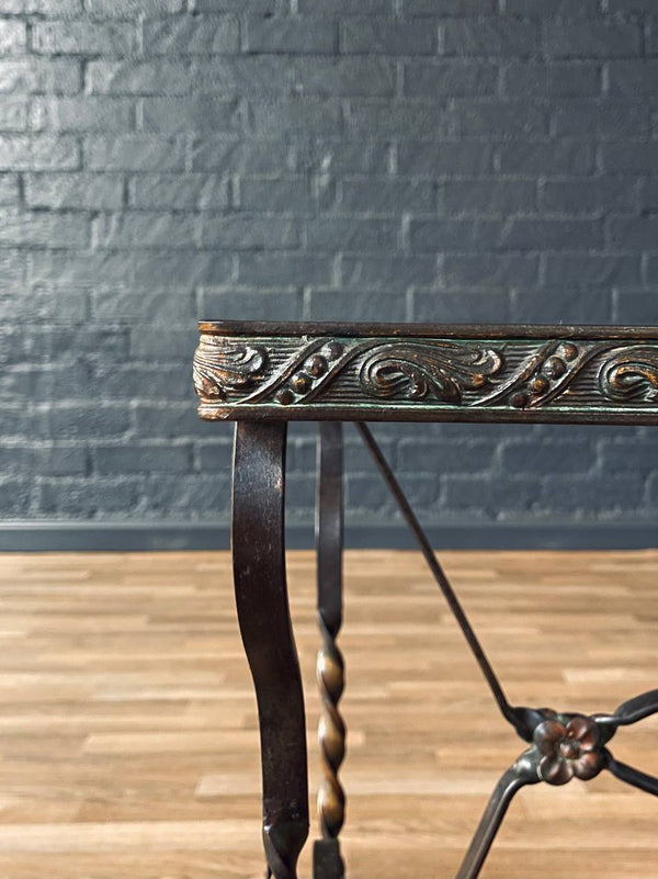 Antique Spanish Revival Style Wrought Iron & Glass Side Table, c.1940’s