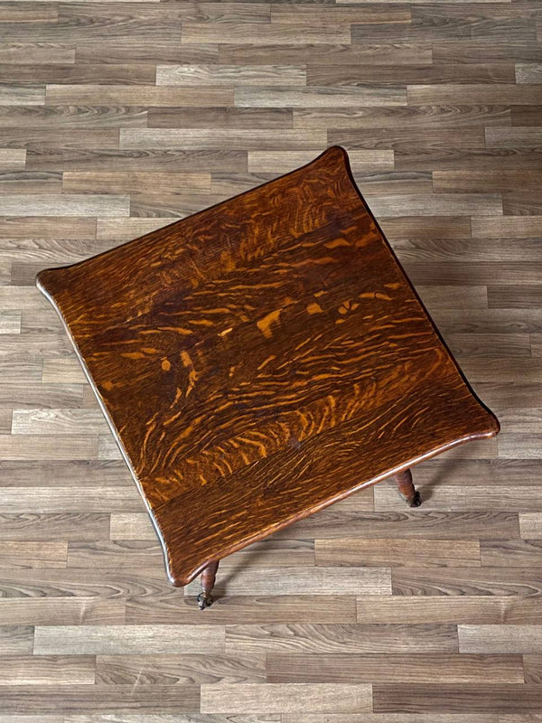 American Victorian Tiger Oak Side Table w/ Barley Twist Legs & Claw Feet, c.1930’s