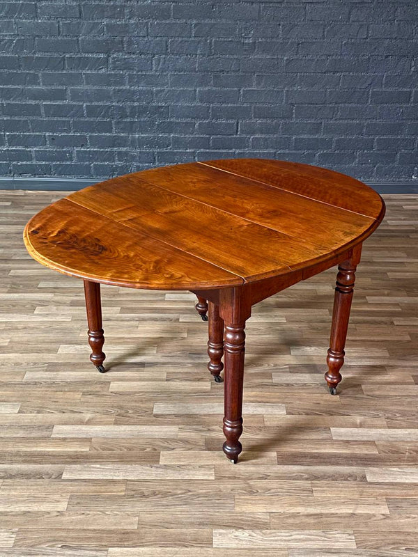 Antique American Farmhouse Maple Drop-Leaf Extension Dining Table w/ Turned Legs, c.1920’s
