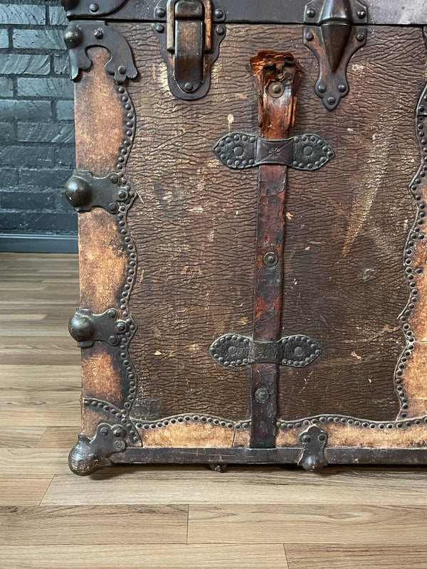 Antique Leather Steamer Trunk by Henry Pollack Trunk Co. c.1880