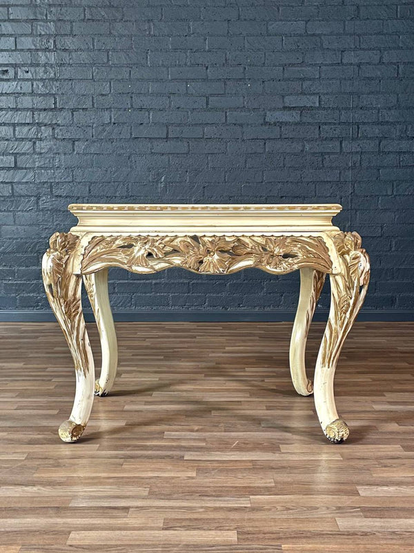 French Rococo Style Gilt & Painted Carved Wood Center Table, c.1950’s