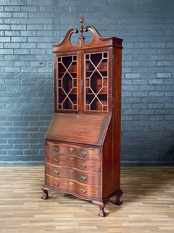 Colonial Revival Secretary Desk w/ Glass Bookcase, c.1950’s
