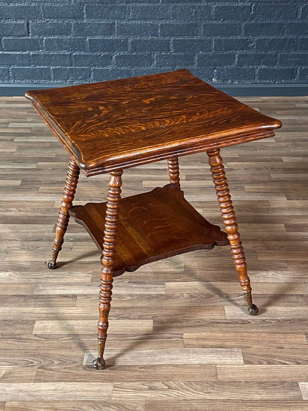 American Victorian Tiger Oak Side Table w/ Barley Twist Legs & Claw Feet, c.1930’s