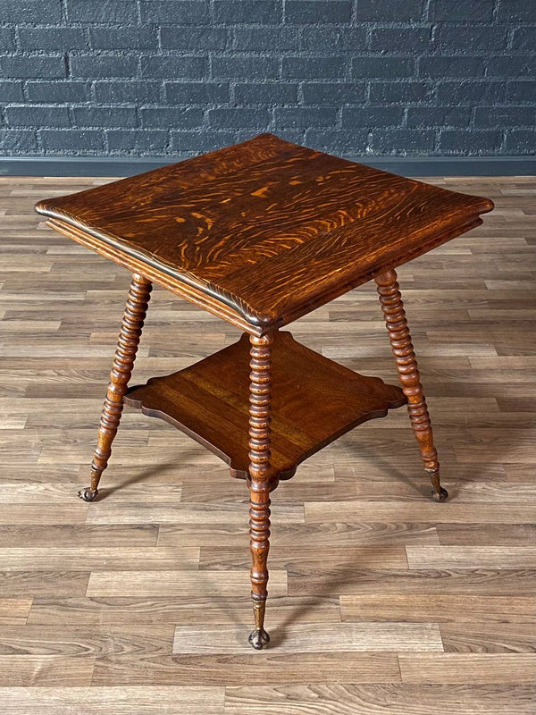 American Victorian Tiger Oak Side Table w/ Barley Twist Legs & Claw Feet, c.1930’s