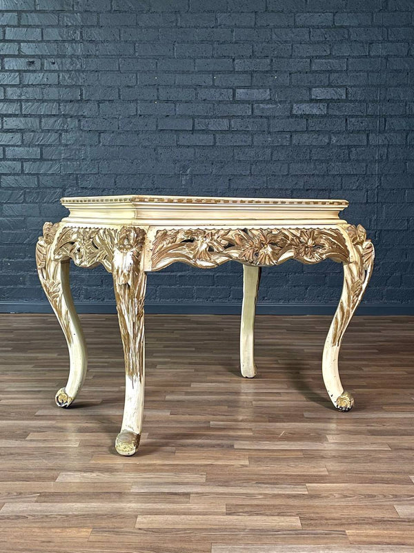 French Rococo Style Gilt & Painted Carved Wood Center Table, c.1950’s