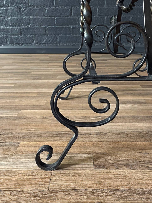 Antique Spanish Revival Style Wrought Iron & Glass Side Table, c.1940’s