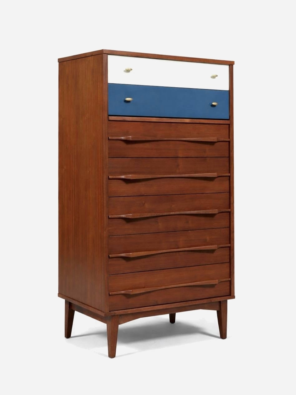 Mid-Century Modern Two-Tone Blue & Beige Lacquered Highboy Dresser, c. – Vintage Supply