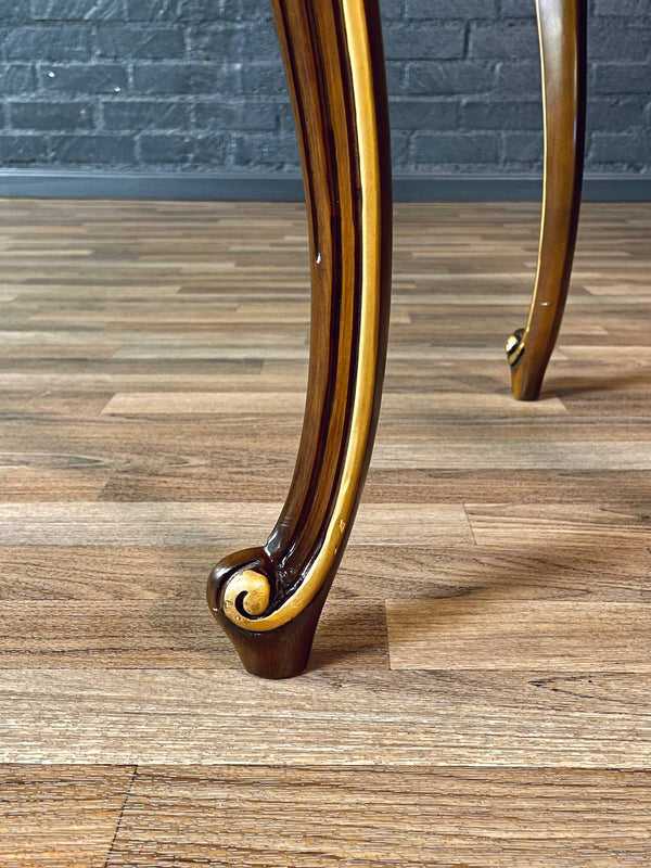 Pair of French Provincial Style Walnut Side Tables w/ Gilt Painted Carved Accent, c.1960’s