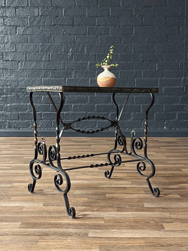 Antique Spanish Revival Style Wrought Iron & Glass Side Table, c.1940’s