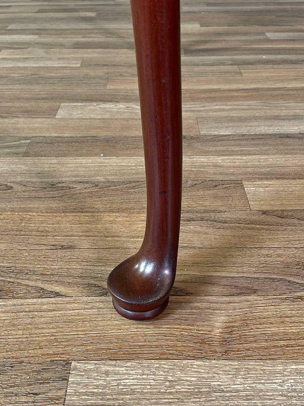 English Queen Anne Style Mahogany Card/Game Table w/ Tooled Leather Top by The Williamsburg Galleries, c.1950’s