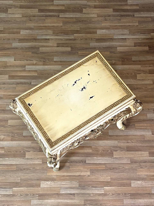French Rococo Style Gilt & Painted Carved Wood Center Table, c.1950’s