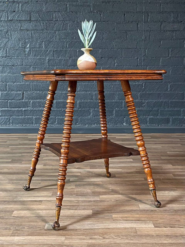 American Victorian Tiger Oak Side Table w/ Barley Twist Legs & Claw Feet, c.1930’s