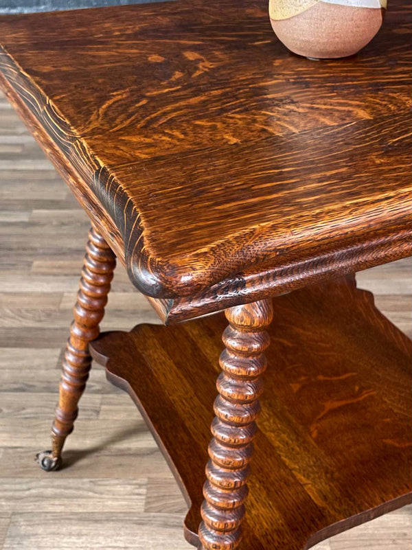 American Victorian Tiger Oak Side Table w/ Barley Twist Legs & Claw Feet, c.1930’s