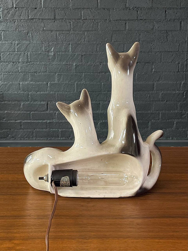Vintage Twin Siamese Cat Porcelain Lamp by Lane & Co, c.1950’s