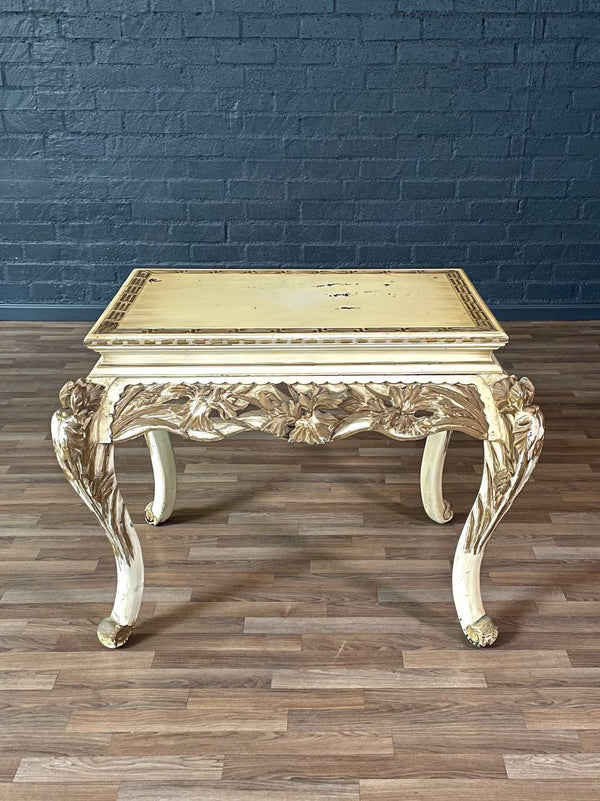 French Rococo Style Gilt & Painted Carved Wood Center Table, c.1950’s