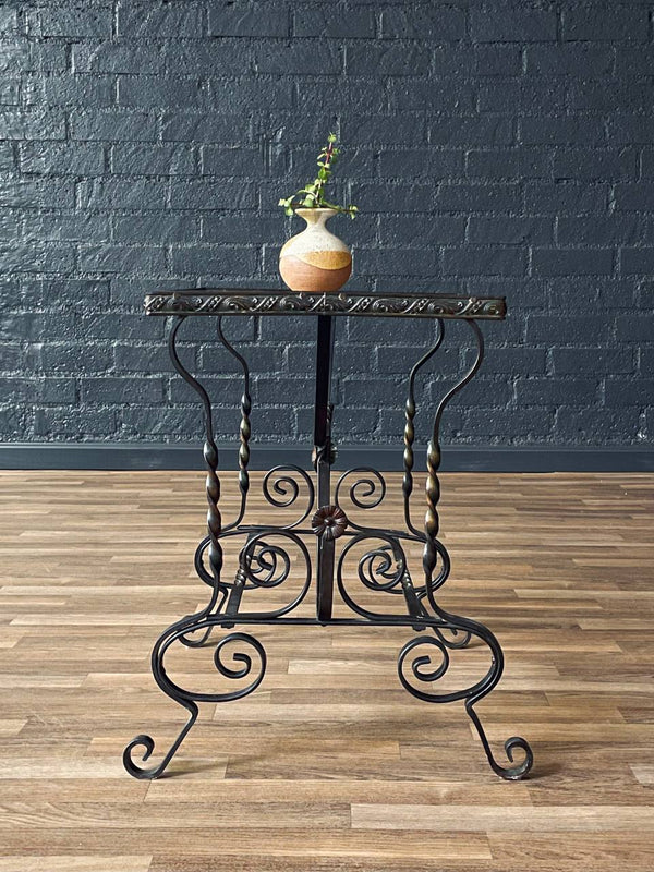 Antique Spanish Revival Style Wrought Iron & Glass Side Table, c.1940’s