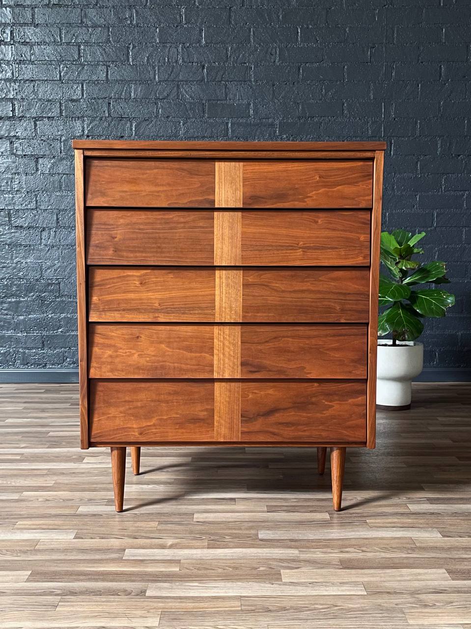 vintage midcentury dresser Mid-Century Modern Walnut Highboy Dresser by Ward Furniture, c.1960's – Vintage Supply