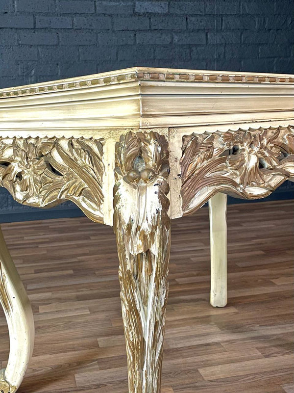 French Rococo Style Gilt & Painted Carved Wood Center Table, c.1950’s