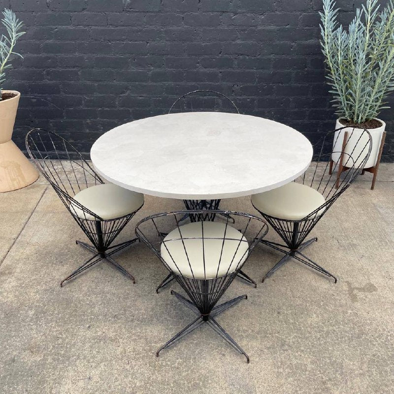 Vintage Iron Dining Set with Swivel Chairs with Composite Top, c.1960’ Vintage Supply