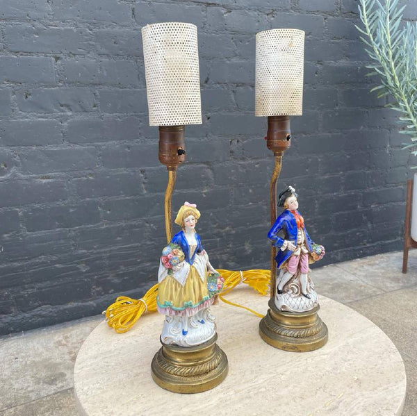 Pair of Antique Porcelain Figure Table Lamps, c.1940’s