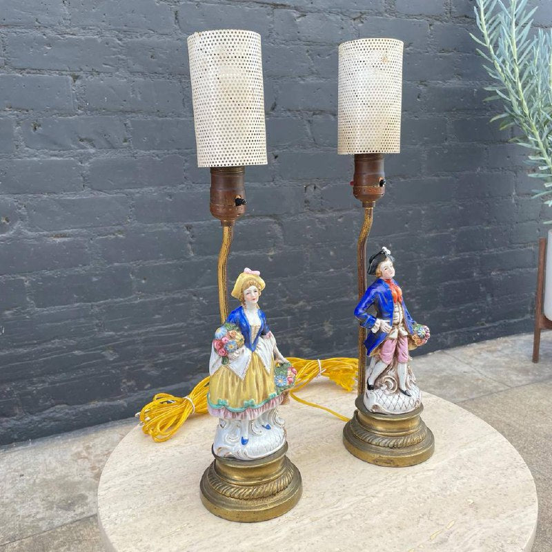 Pair of Antique Porcelain Figure Table Lamps, c.1940's – Vintage