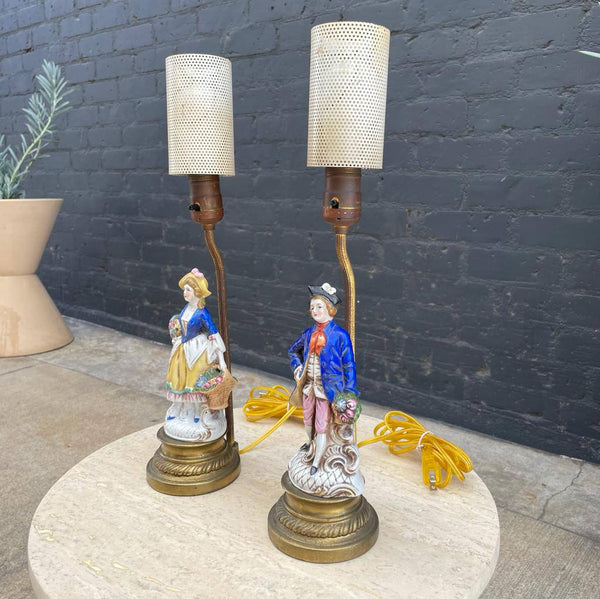 Pair of Antique Porcelain Figure Table Lamps, c.1940’s
