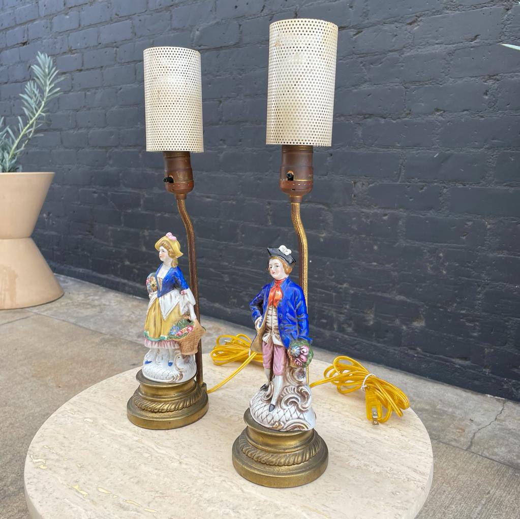 Pair of Antique Porcelain Figure Table Lamps, c.1940's – Vintage