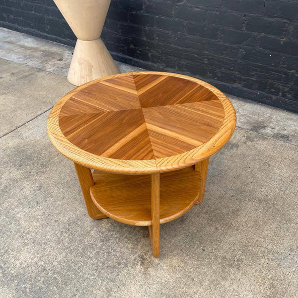 Mid-Century Modern Walnut & Oak Round Tier Side Table by Lane, c.1950’s