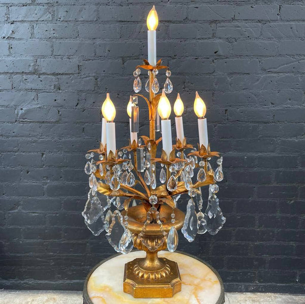 Vintage Italian Carved Wood Gold Leaf Table Lamp, c.1960’s