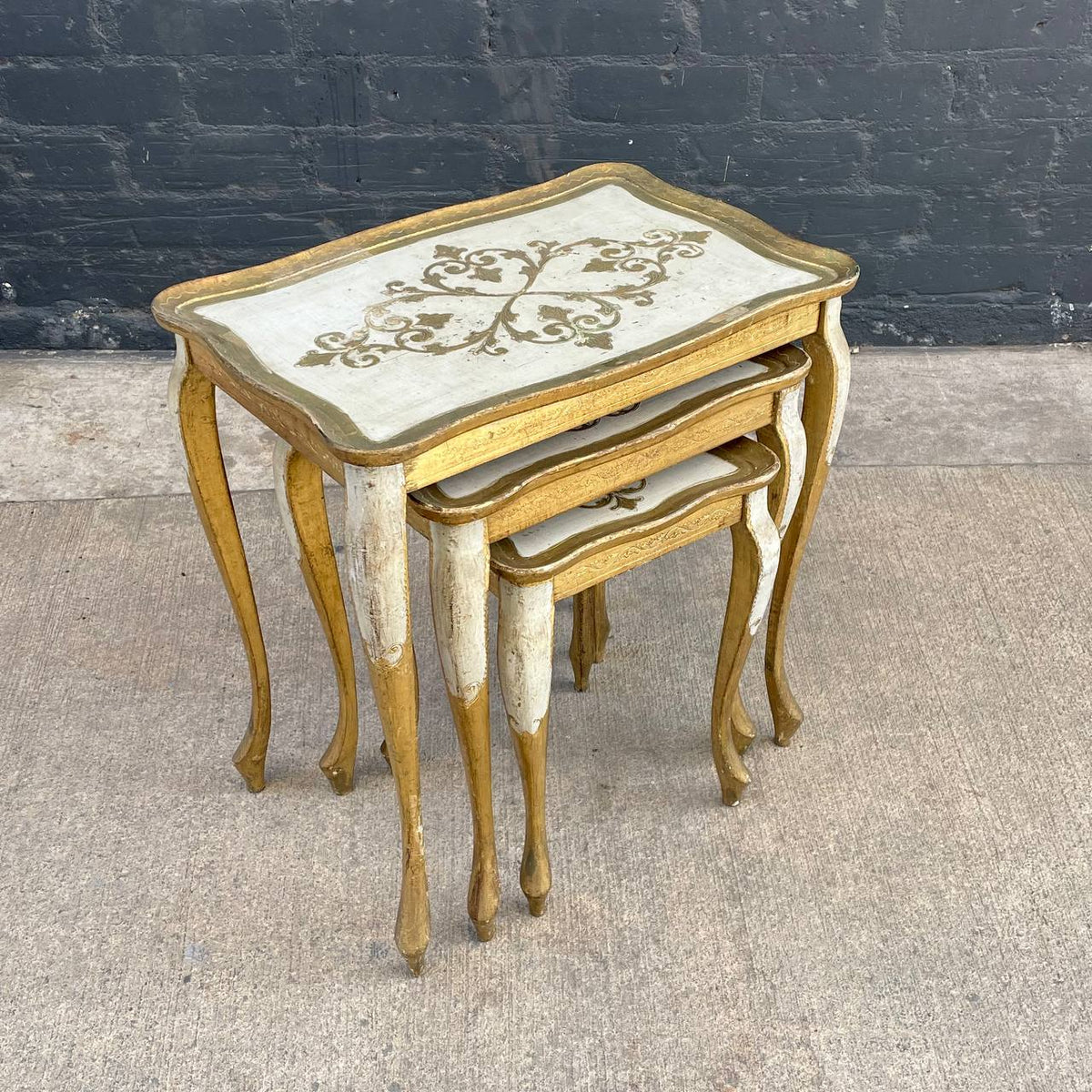 Set of Antique Gilded Wood Florentine Italian Nesting Tables, c.1950’s ...