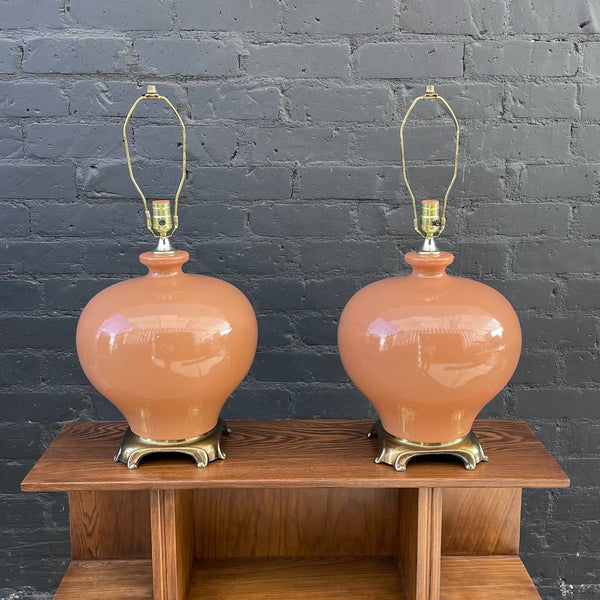 Pair of Mid-Century Modern Ceramic & Brass Table Lamps, c.1970’s