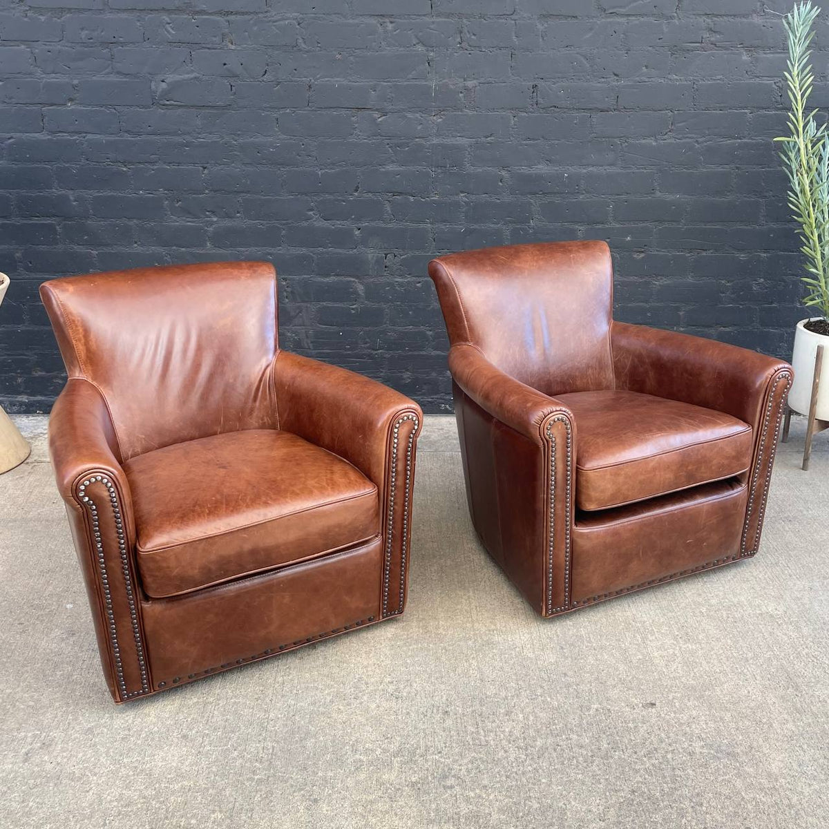 Pair of 2 Pottery Barn Leather Swivel Lounge Chairs – Vintage Supply