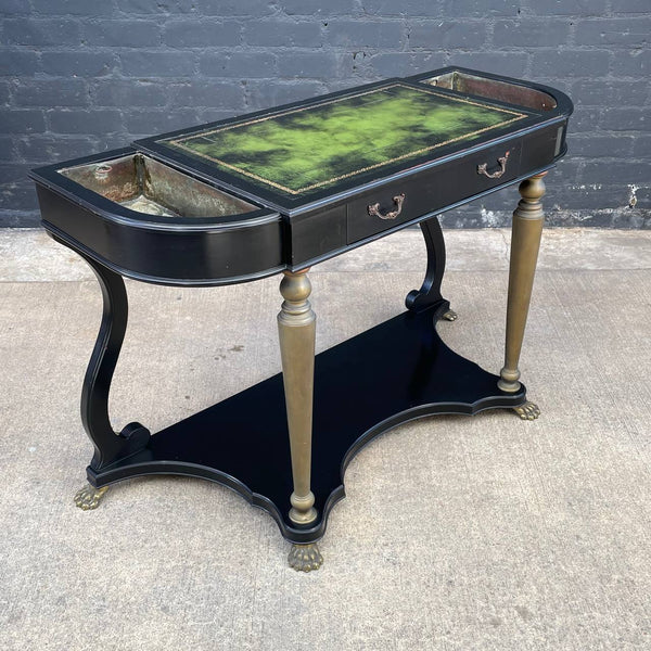 French Neoclassical Ebonized & Leather Top Console Table with Planter and Brass Claw Feet, c.1940’s