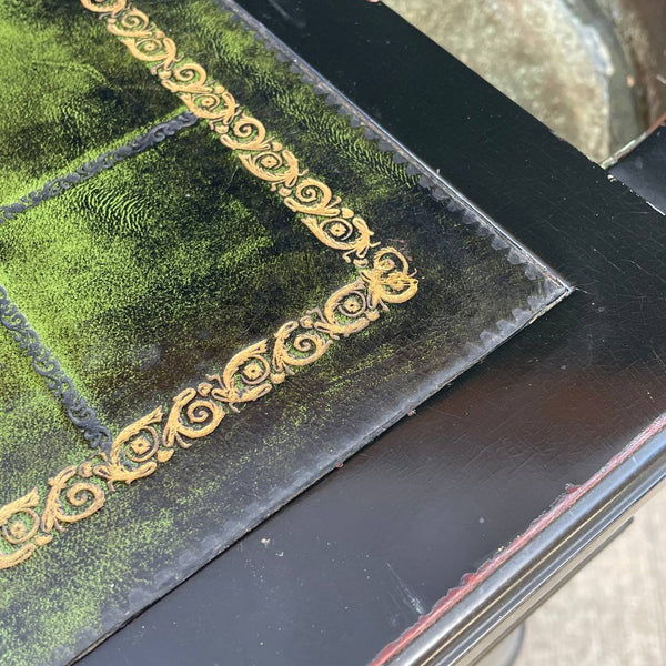 French Neoclassical Ebonized & Leather Top Console Table with Planter and Brass Claw Feet, c.1940’s