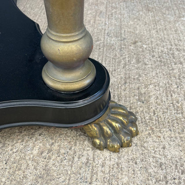 French Neoclassical Ebonized & Leather Top Console Table with Planter and Brass Claw Feet, c.1940’s